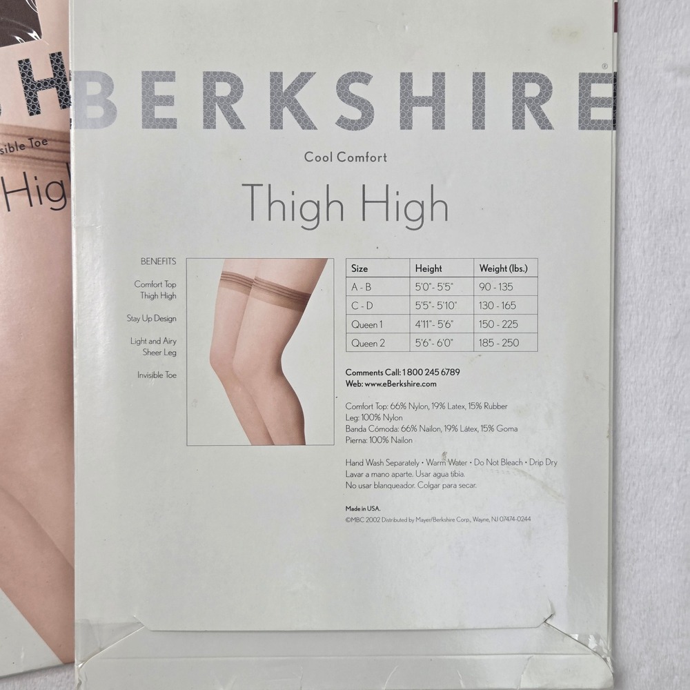 Berkshire Thigh Highs Lot of 2 Women Queen 1 Pale Taupe Sheer Invisible Toe - Picture 2 of 3